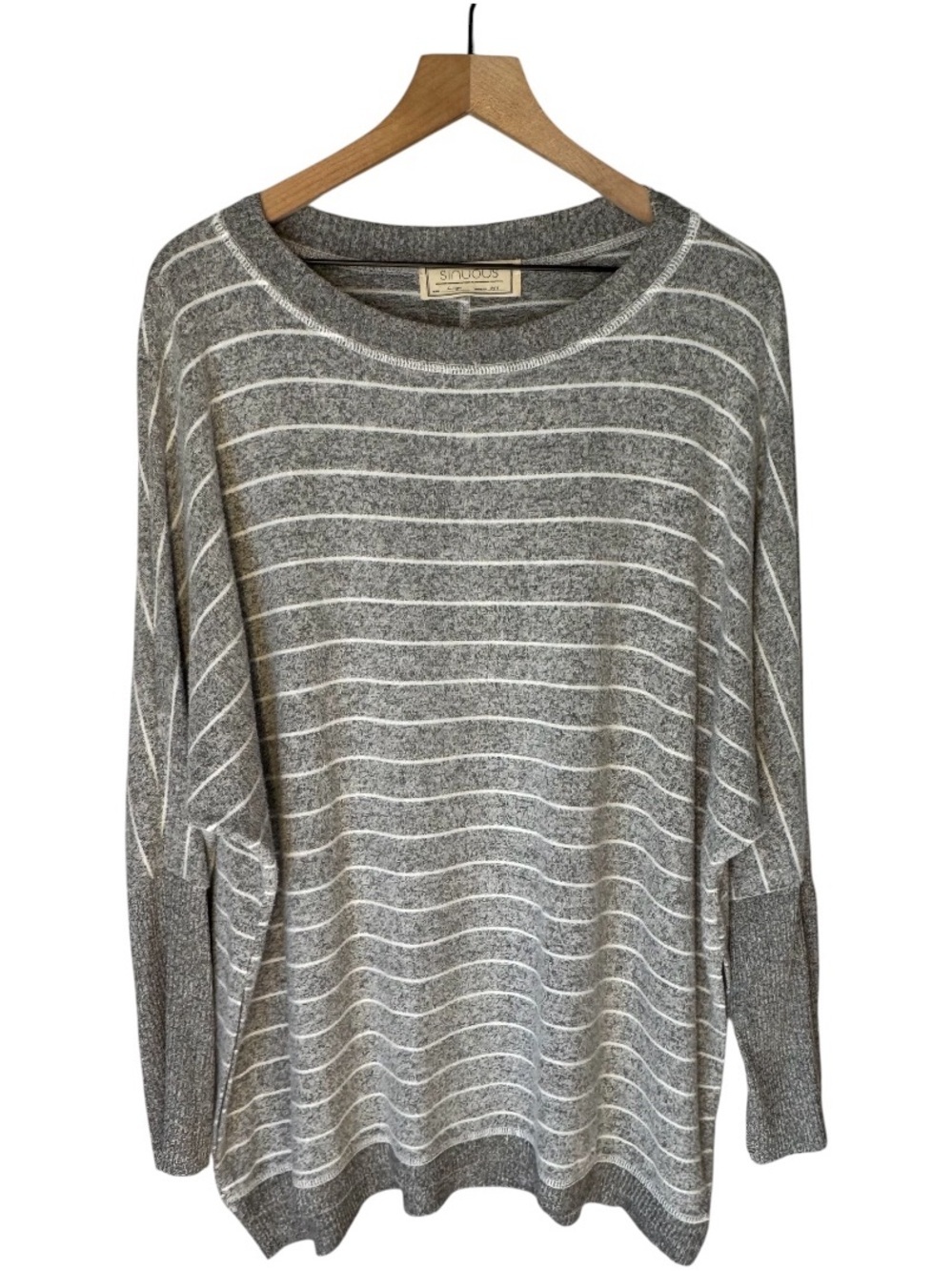 SINUOUS Striped Gray Dolman Sleeve Oversized Lightweight Soft Sweater Sz L